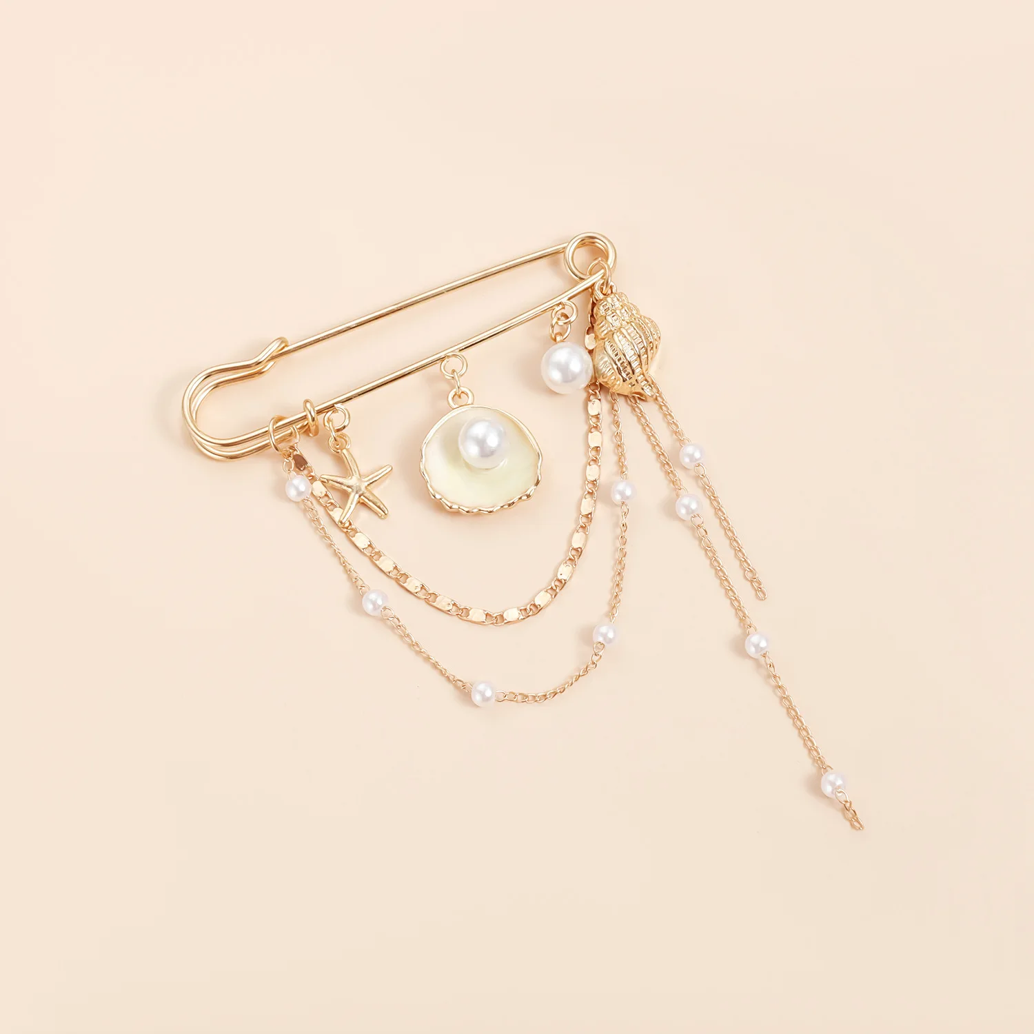 Coastal Summer Faux Pearl Shell Starfish Brooch Women Multipurpose Pin for Bags Hats Scarves High Quality Natural Finish