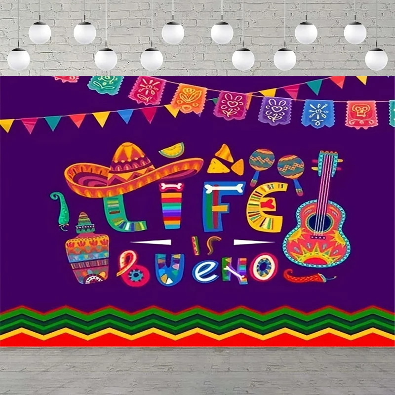 Photography Backdrop Fiesta Banner Colorful Mexico Cinco De Mayo Carnival Poster Birthday Party Decor Supplies Background