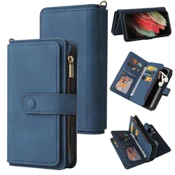 Flip Leather Phone Case For Samsung Galaxy S23 Ultra S22 S21 Plus S20 FE S10 S9 Note 10 20 Zipper Wallet Card Slot Cover Coque