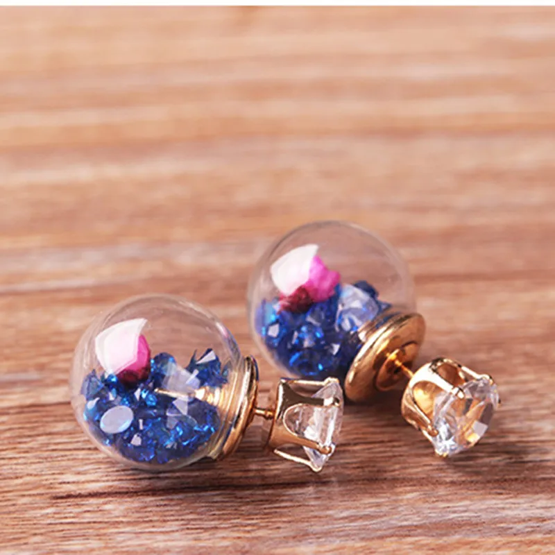 Fashion Simulated Glass Ball Earrings Flower Korea Jewelry Double Side Ball Stud Earring Statement For Women