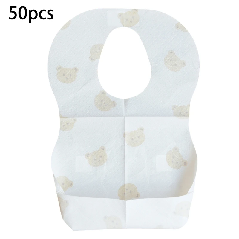 50-Pack Disposable Bibs for Babies Aged 6 Months to 2 Years Cartoon Bear Feeding Bib for Boy Girl Non-woven Drool Towel