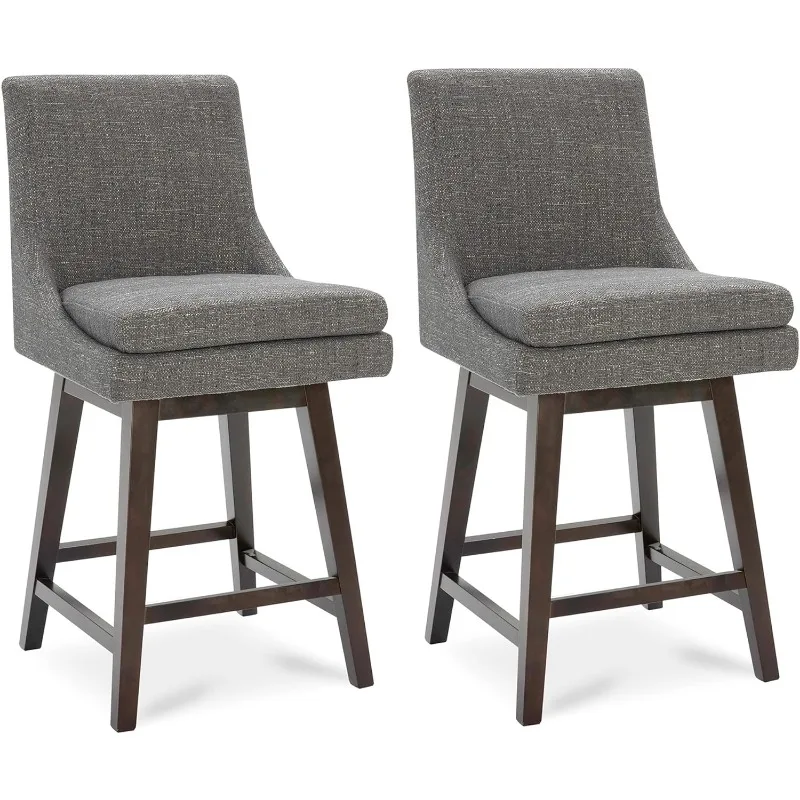 Counter Height Swivel Barstool with Back Set of 2, Upholstered Fabric Bar Stool, 26.8" H Seat Height