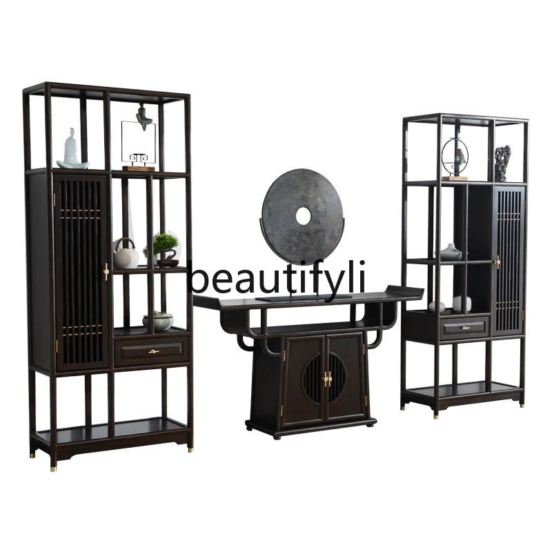 

New Chinese-style solid wood bookcase, living room ash wood Bogu shelf, simple bookshelf, Zen tea cabinet, storage display rack