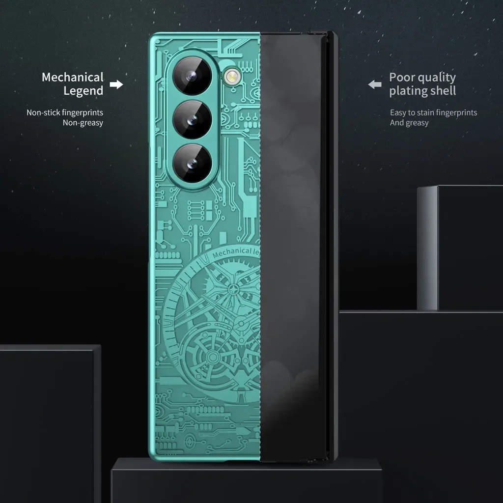 حافظة مطلية بأسطورة ميكانيكية فاخرة لهاتف Samsung Galaxy Z ، قابلة للطي 6 ، 5 ، 4 ، 3 ، 2 غطاء هاتف ، مفصلي قابل للطي مع طبقة زجاجية أمامية