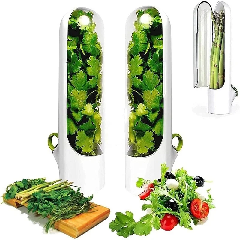 Vanilla Fresh-Keeping Greens Vegetables Cup Kitchen Herb Saver,Leaf Peeler Organizer Container