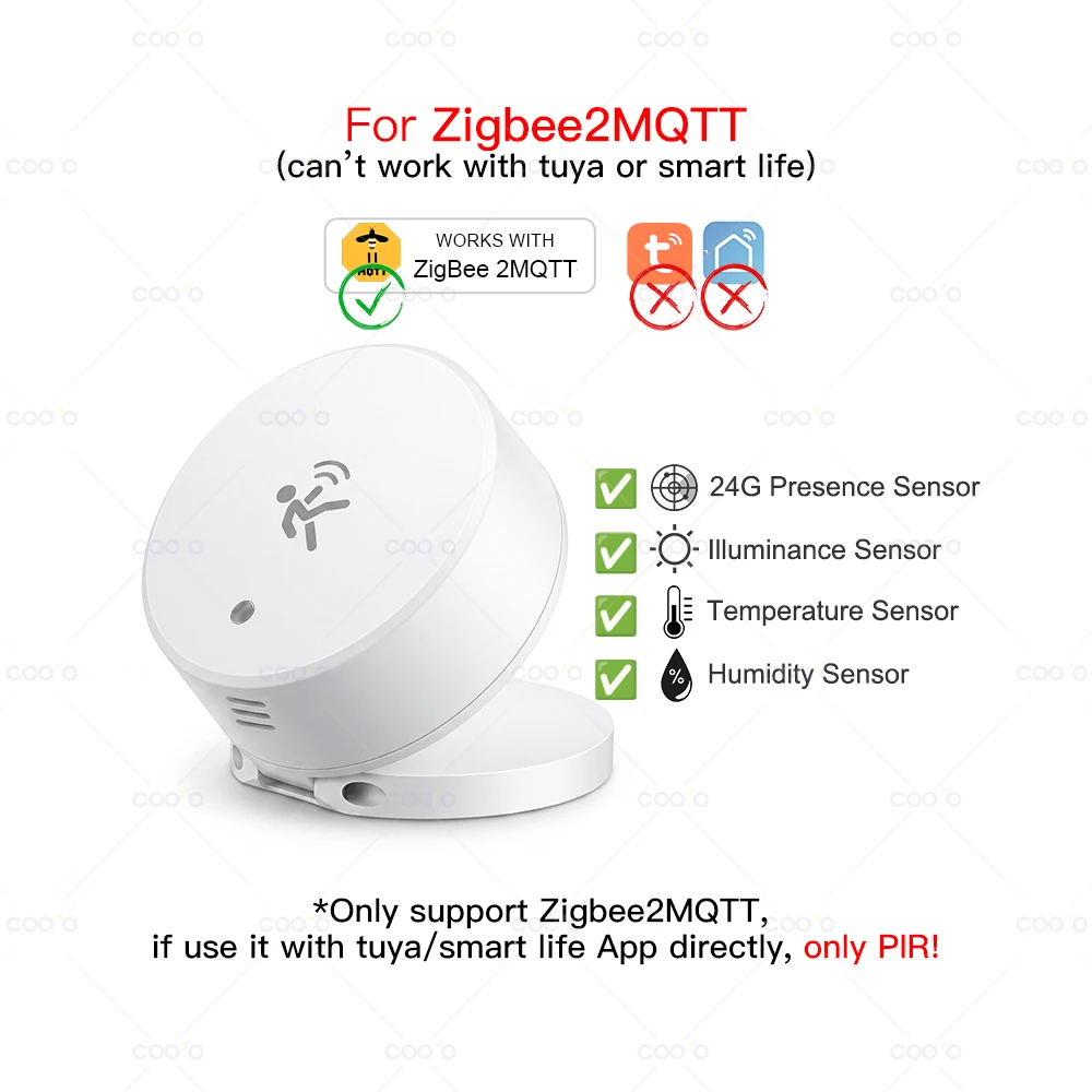Tuya ZigBee 24G MmWave Radar-Anwesenheitsdetektor mit Magnetplatte und Beleuchtungs-, Temperatur- und Feuchtigkeitssensor für Z2M