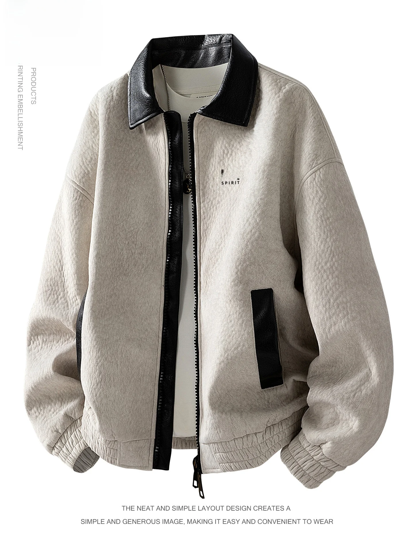 

Spirit Men's Casual Loose Fit Leather Jaet Collared Coat Versatile Autumn Winter New Sle Lightweight American Trendy...