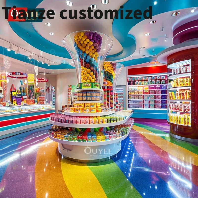 

Customized-Sweet Display Candy Cane Candy Store Decoration Chocolate Glass Counter Nuts Shop Design Display Racks Snac