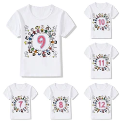 Snoopys Children T-Shirt Birthday Number 123456789 10 11 12 13 14 Clothes Cartoons Anime Kid Boy Girl Tee Shirts Casual Tops