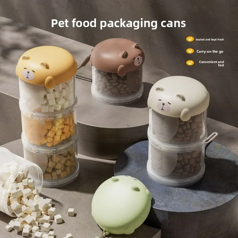 Contenedor portátil de comida para mascotas para viajes, caja de almacenamiento de alimentos secos a prueba de fugas, transportador y dispensador de croquetas para perros y gatos sellados de plástico