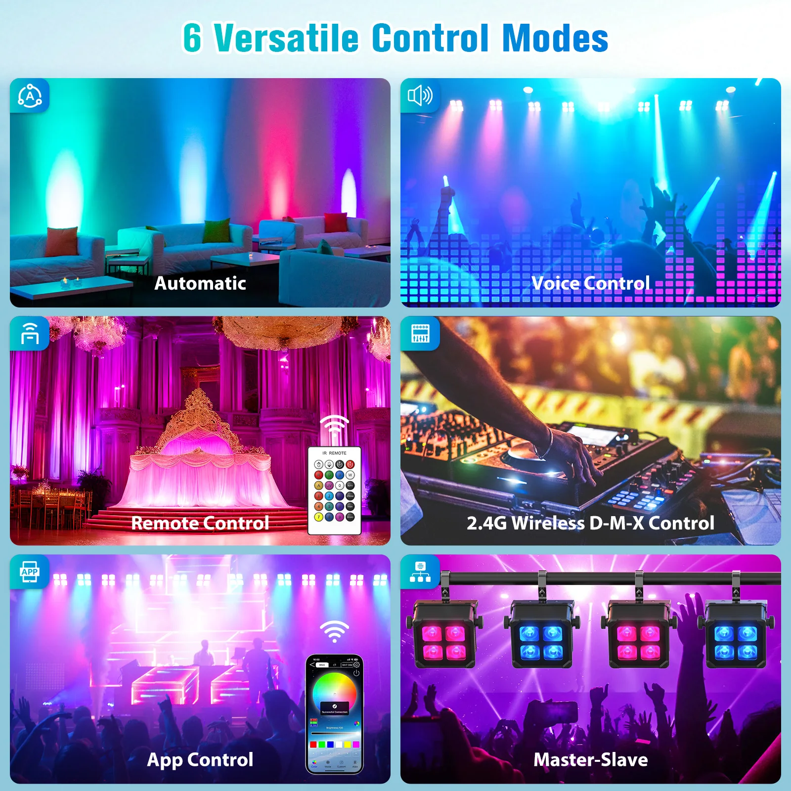 Fieryzeal 4PCS 40W Waterproof LED Par Light 4x10W RGBWA+UV Square Par Light Built-in Battery DMX Stage Light for DJ Disco Party