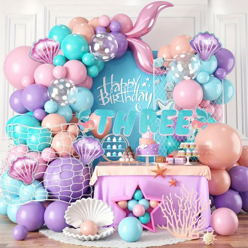 

1 Set of Mermaid Suits is Suitable Children's Birthday Parties Full Moon Anniversaries and Cute Blue Mermaid Party Decorations