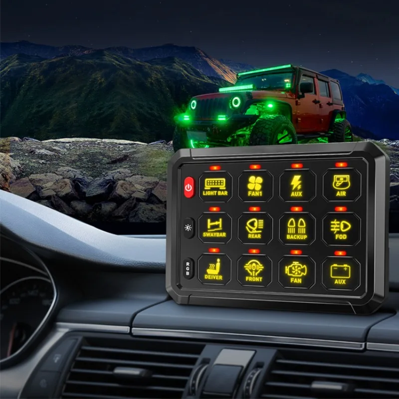 لوحة مفاتيح تعمل باللمس مكونة من 12 مفتاحًا مناسبة لتعديل RV Jeep Yacht RGB قابلة للتعديل بلون اثني عشر مفتاحًا