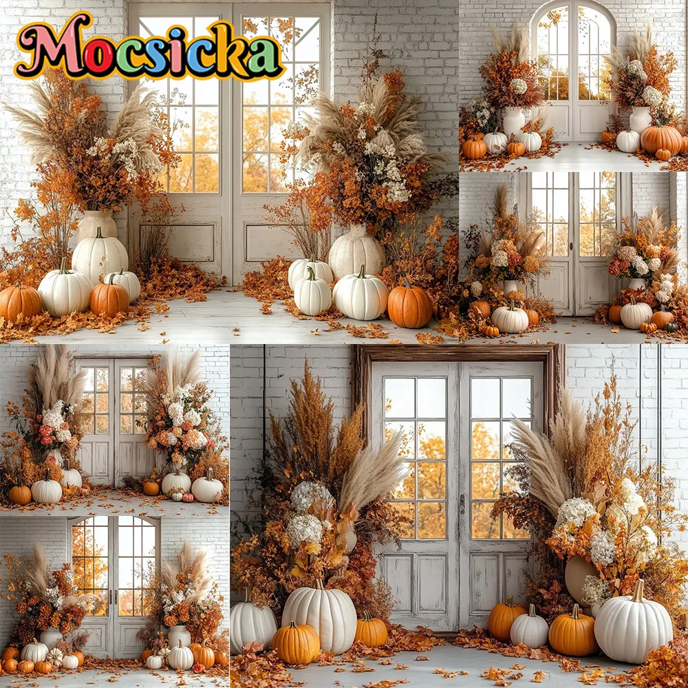 Mocsicka 사진 배경 가을 호박 단풍잎 장식 여성 가을 초상화 사진 배경 사진용