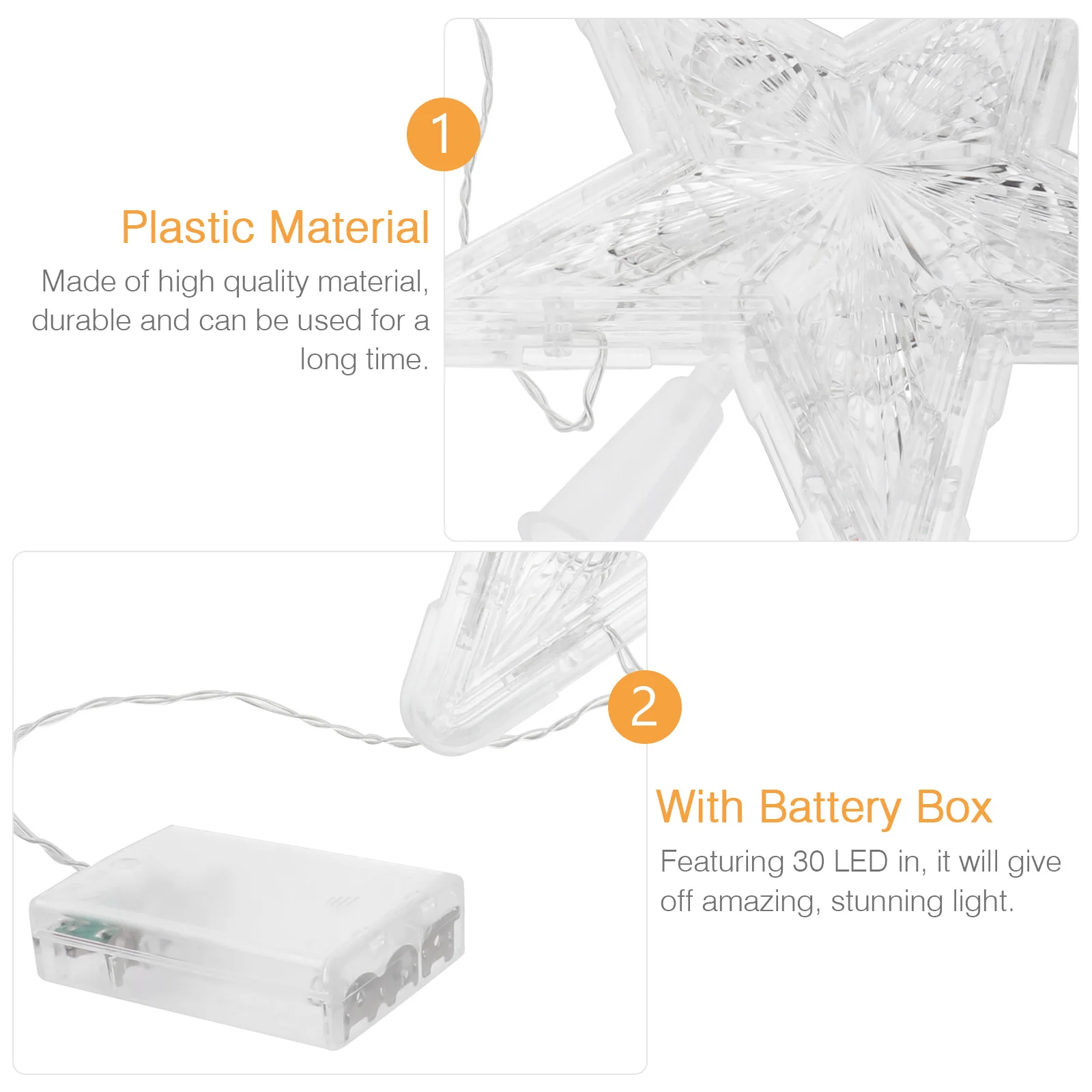 

2Pcs Christmas Tree Light Plastic Crystal Star Shape 30 Leds LED Star Treetop Lights Celebration Christmas Tree Lights