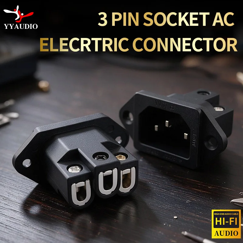 4PCS AC IEC Inlet 3 Pin Socket AC Elecrtric Connector Pure Copper Gold Plated Audio DIY HIFI Ac Power Socket Connector Ac Socket