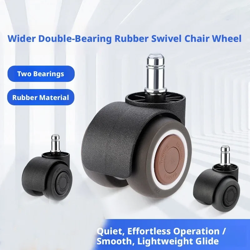 5 Pcs 2 '' Rubber Swivel Chair Universal Wheel Boss Rubber Pulley Computer Office Seat Double Bearing 2 Inch Load 100KG
