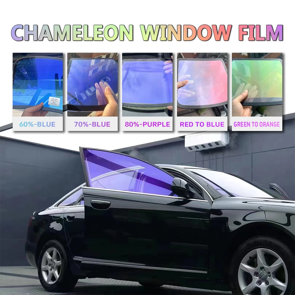 

50X600cm Blue/Red/Purple/Green Super quality High definition car side window chameleon film solar tint window film 60%~80%VLT