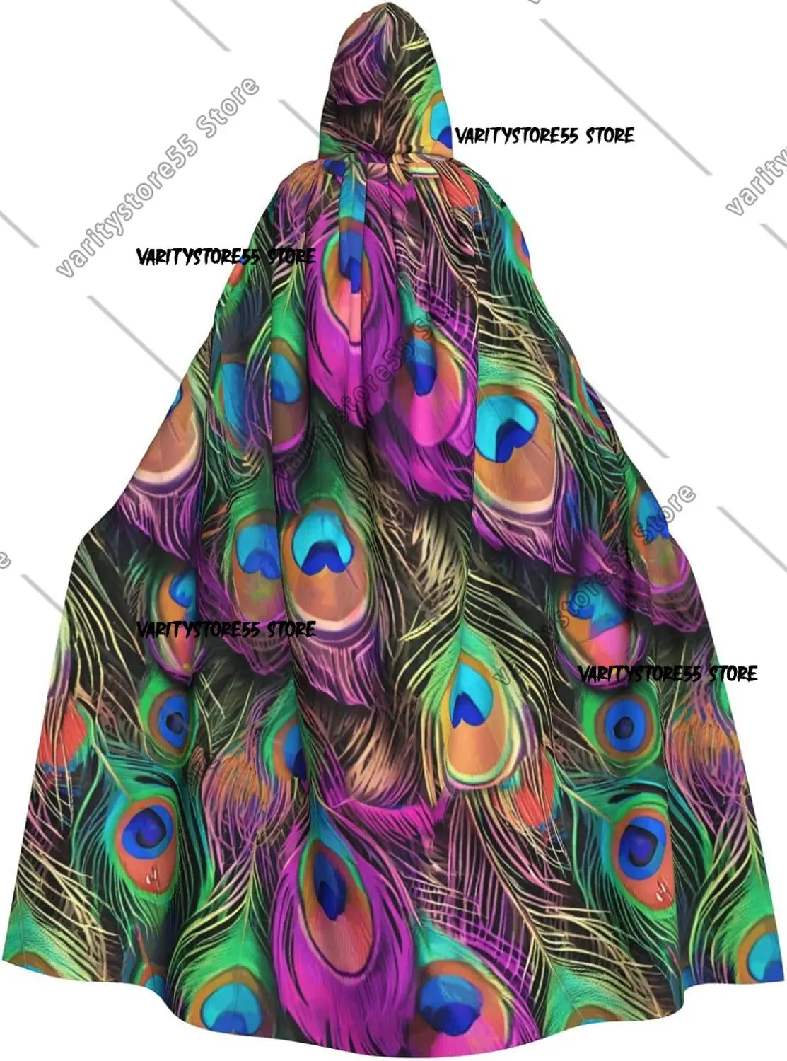 Colorful Peacock Feather Print Print Unisex Hooded Cape Perfect for Halloween Role Play Costumes