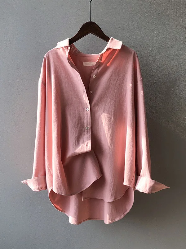 

Faion Street Sle Loose Casual Long Sve irt Women's Premium Quali Classic Collar Single Button Closure Color