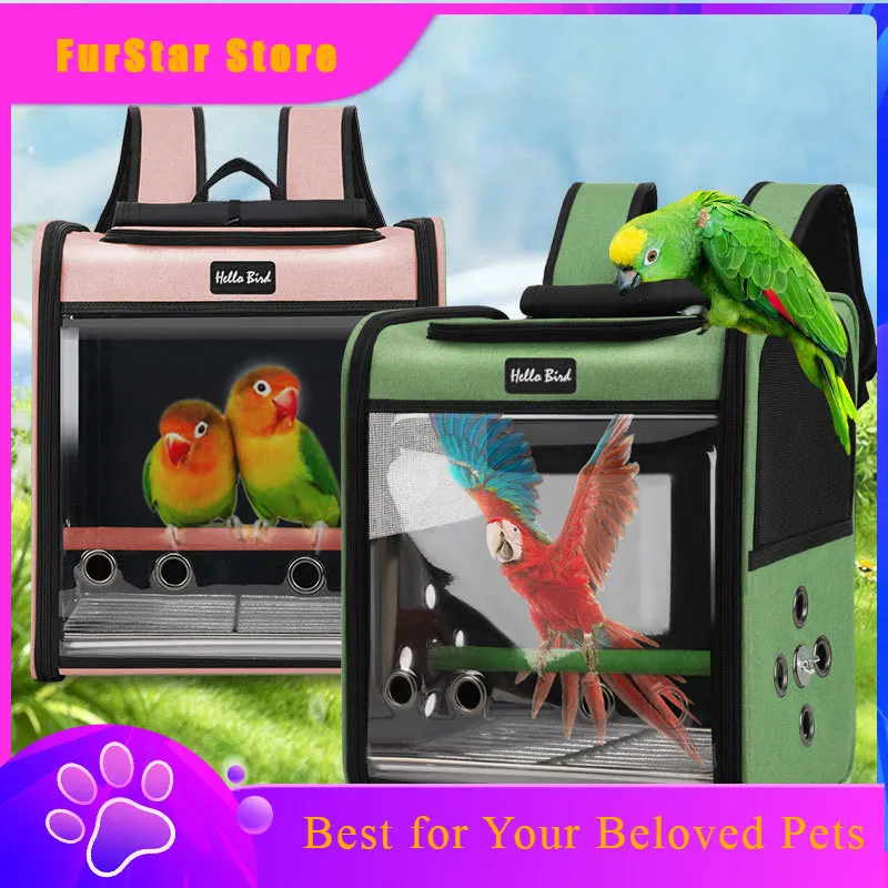 FurStarParrot Backpack Bird Carry Cage Carriers Bag Travel Set Pet Bird Breathable Double-shoulder Backpack Outgoing Travel Cage