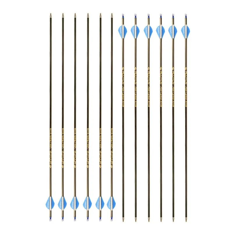 12pcs ID 6.2mm Spine 300 350 400 500 600 700 800 Pure Carbon Arrow For Compound /Recuvre Bow Shooting Hunting Practice