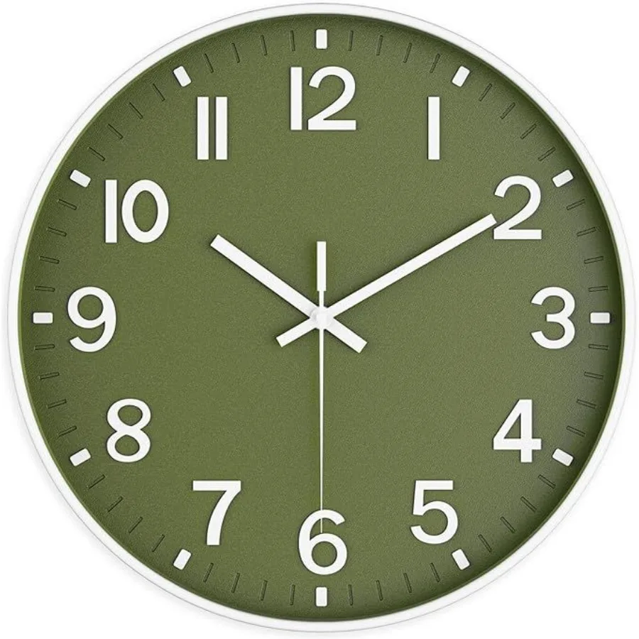 

Silent Wall Clock Non-Ticking Battery Operated Modern Olive Green Analog Wall Clock for Living Room, Kitchen, Office, Bedroom S