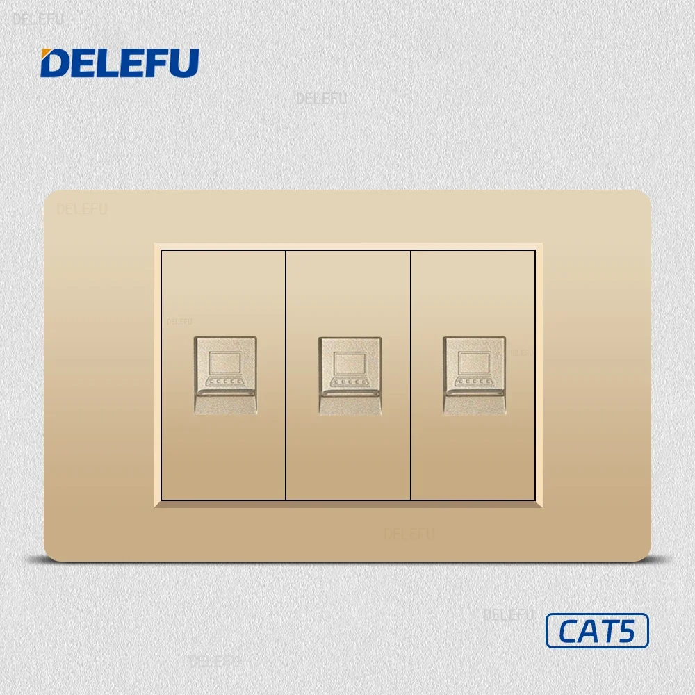 DELEFU Gold PC panel American Standard series 118*74mm wall computer combination socket switch