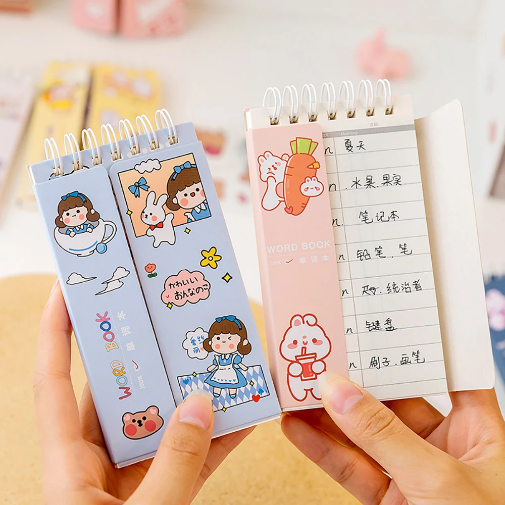 80Sheets Cartoon Kawaii Cute Loose-Leaf Vocabulary Pocket Word Book Portable Memory Study Note Book Students School Stationery