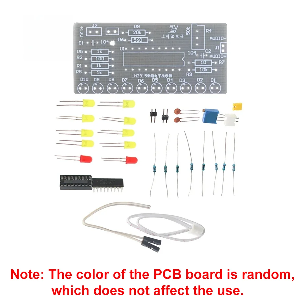 LM3915 10-LED Audio Level Meter Kit Audio Spectrum Analyzer Level Indicator DIY Electoronics Soldering Practice Set