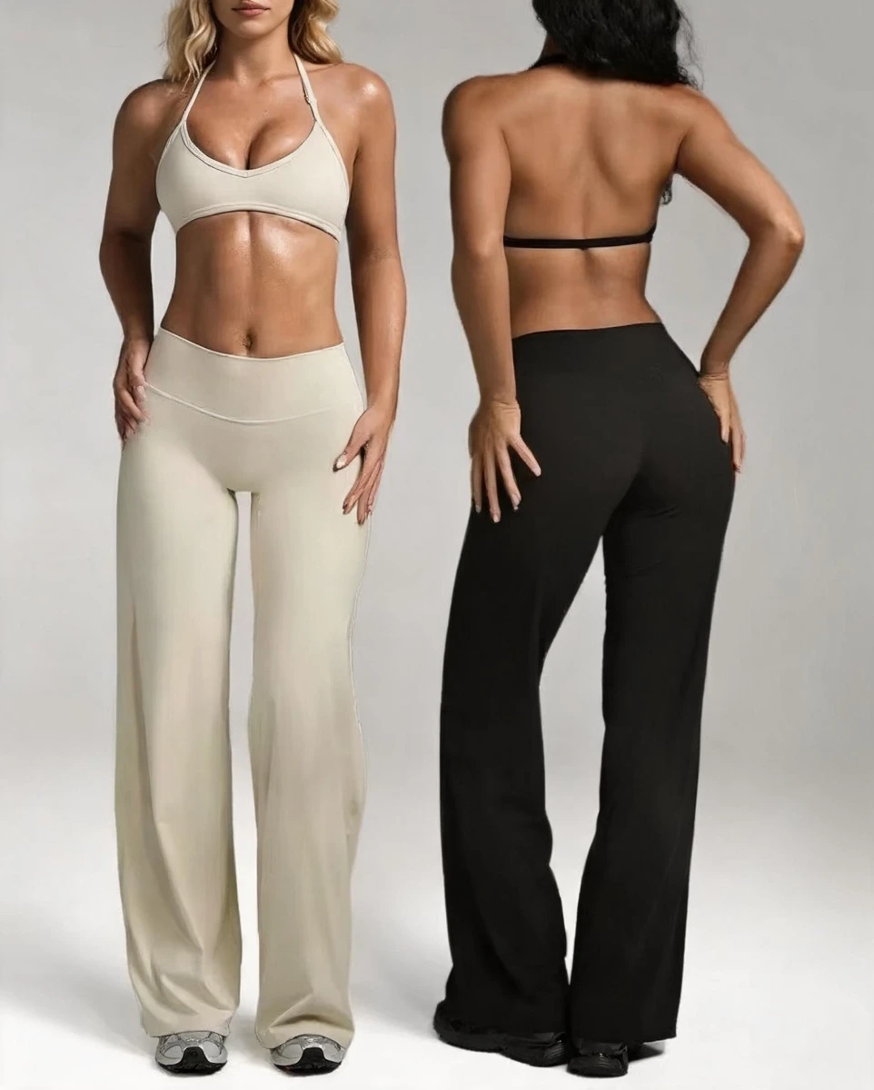C-B 2026 Women Halter Yoga Bra High Waist Wide Leg Pants Workout Fitness Suit Soft Stretch Gym Running Sportswear For Women