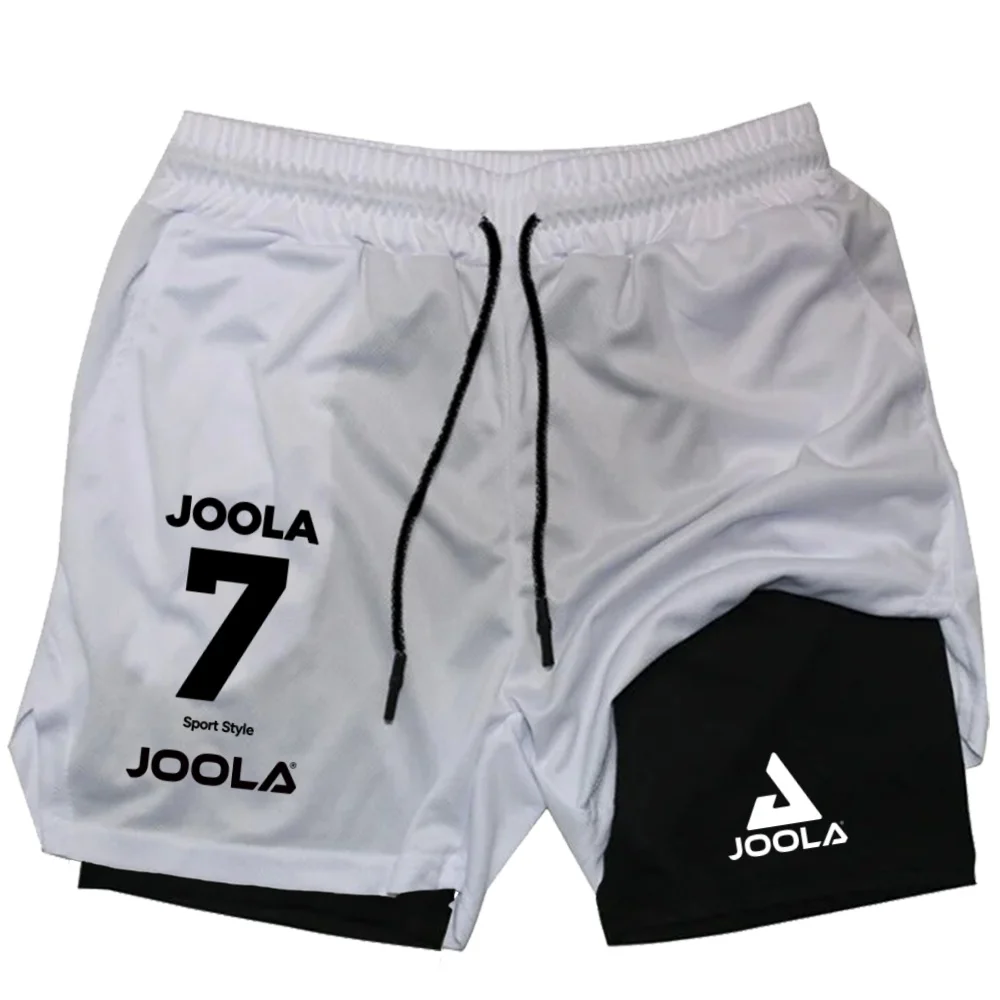 White JOOLA 2-in-1 Shorts for Men, No.7 Print Quick Dry Running Gym Shorts with Anti-chafe Liner