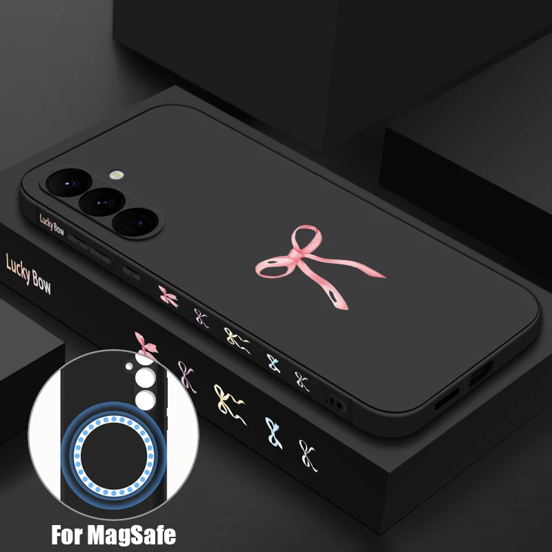 Magnetic Bowknots Print Case For Samsung Galaxy S26 S25 Ultra S24 S23 FE S22 Plus S21 Built-in Metal Plate Silicone Cover Funda