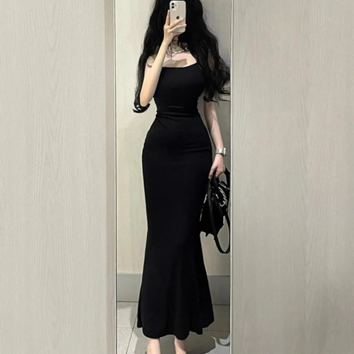 Sultry Girl's Summer Long Dress Sweet-and-Spicy Style Knitted Fabric Midi Dress Sleeveless Bodycon Dress Elegant Atmosphere