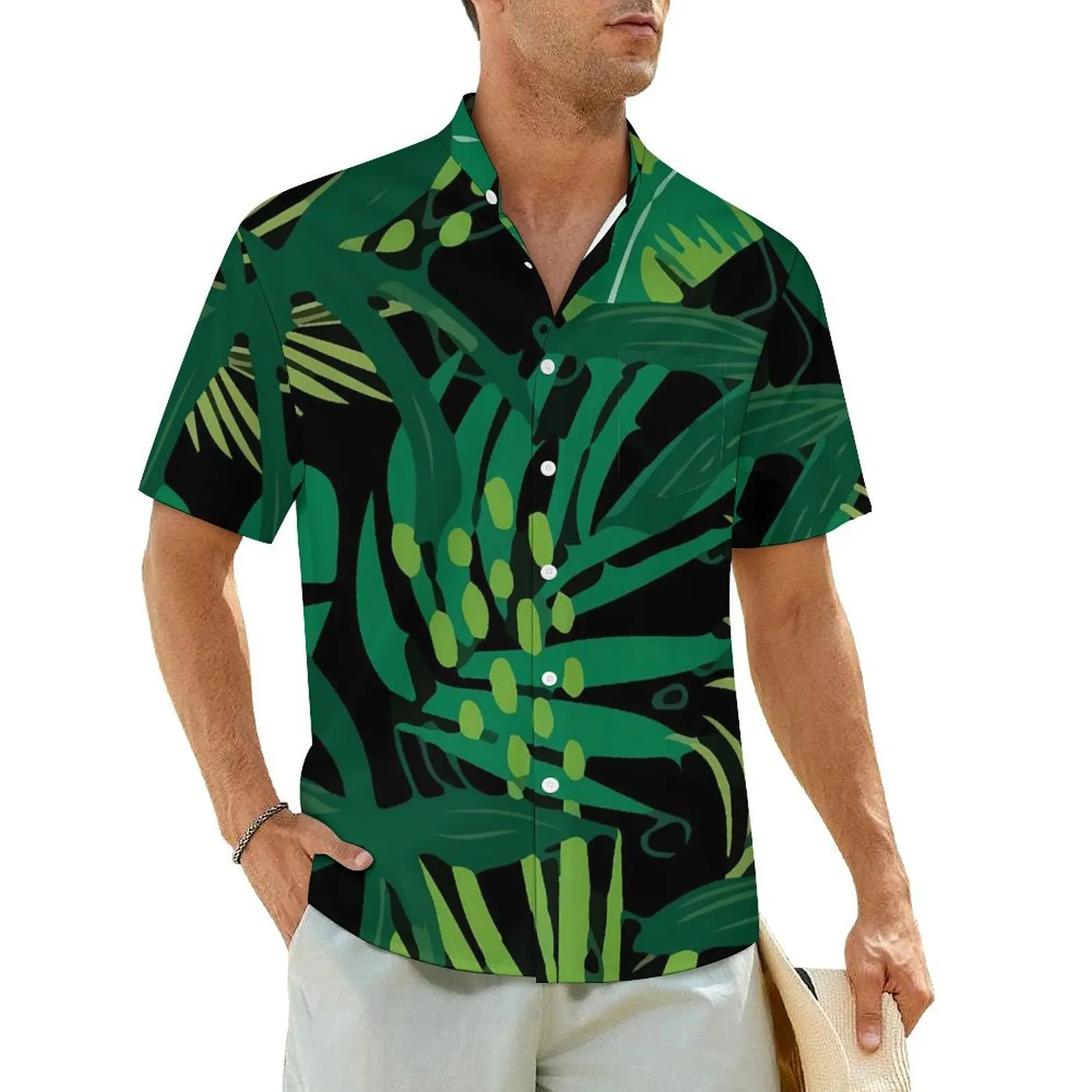 

Tropical Plants Hawaii Shirt For Men Beach Trending Leaves Casual Shirts Short Sleeves Y2K Street Trendy Oversized Blouses