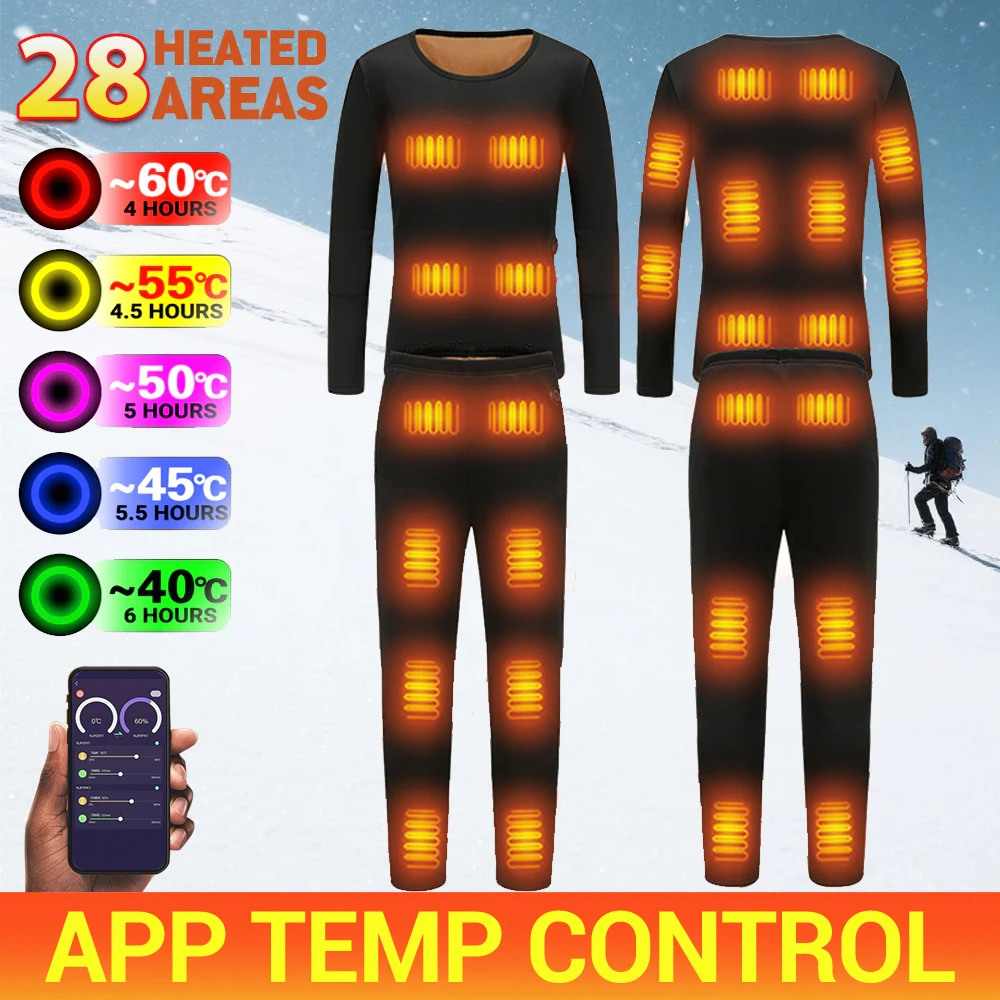 

Winter Heated Underwear Suit Smart Phone APP Control Temperature USB Electric Heated Jacket Fleece Thermal Motorcycle Ski Jacket