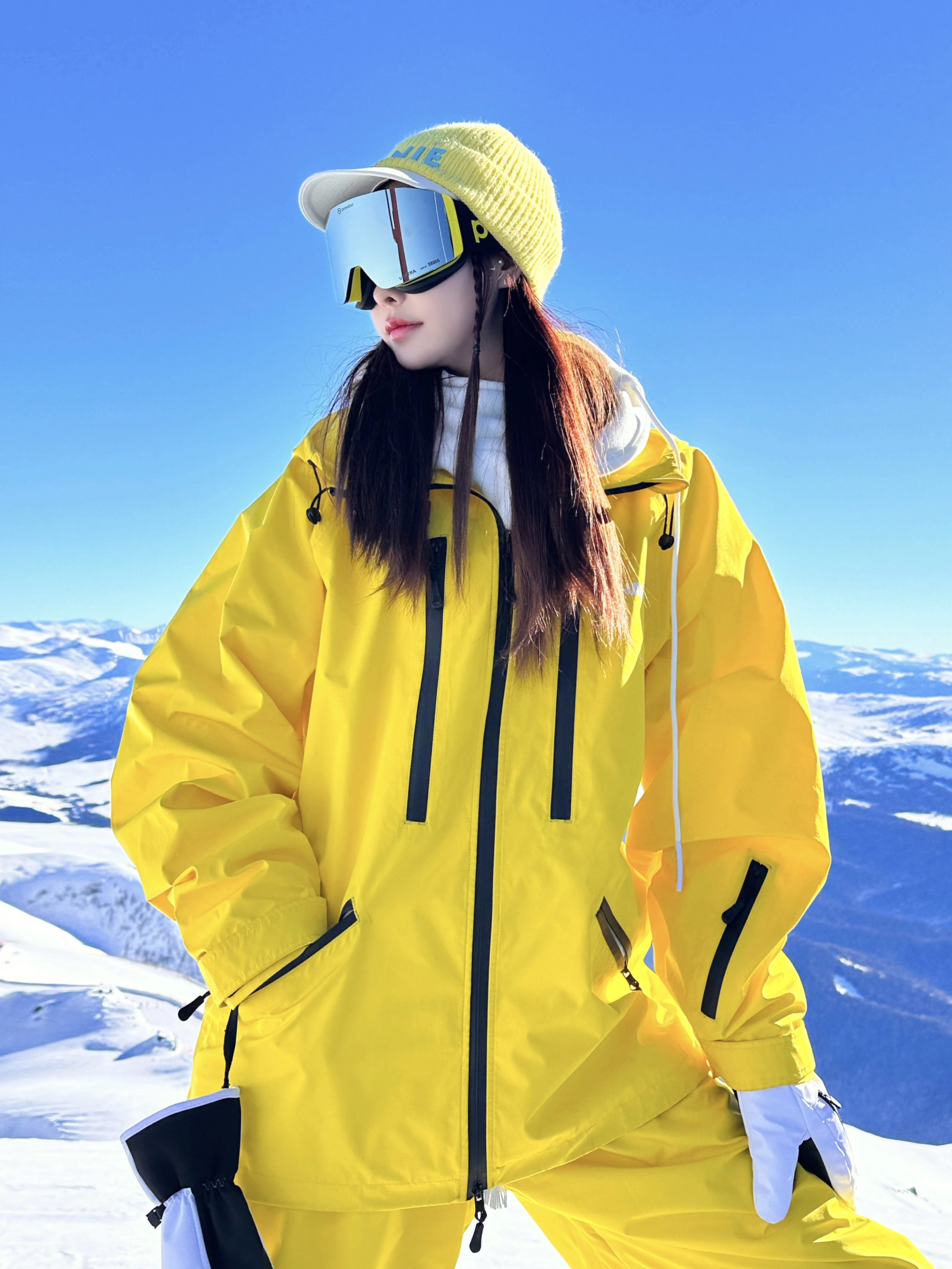 NuJune X zachariah 2024 outono e inverno novo feminino solto quente à prova de vento terno de esqui conjunto de calças de snowboard