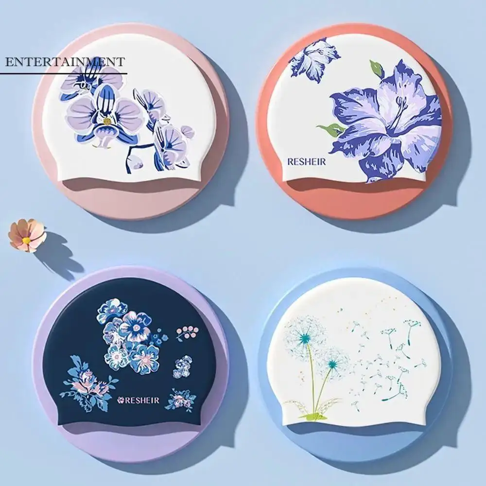 

Swimming Accessories Silicone Swimming Cap Flower Pattern Waterproof Diving Cap Protect Ears Elastic Bathing Cap Swim Pool