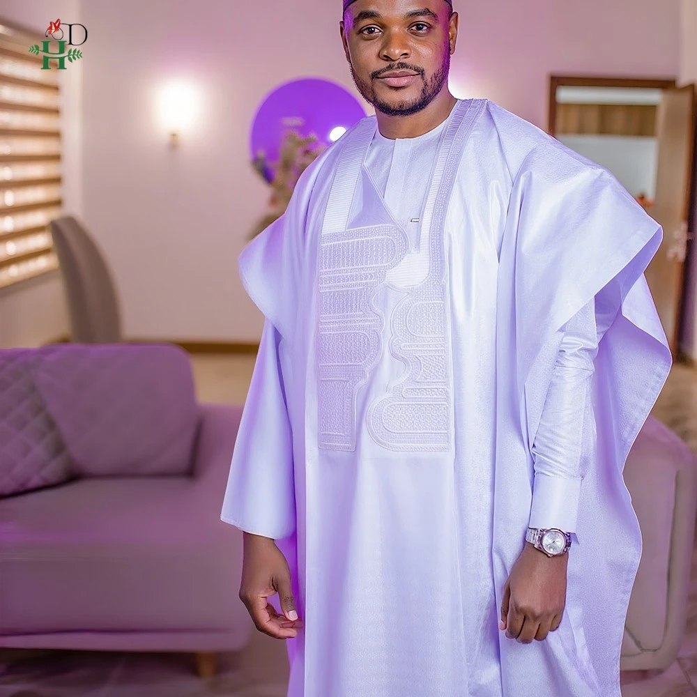Ropa africana bordada Bazin Riche Bubu vestido para hombres fiesta de iglesia boda Thobe 3 piezas Top y pantalones traje blanco conjunto uso diario