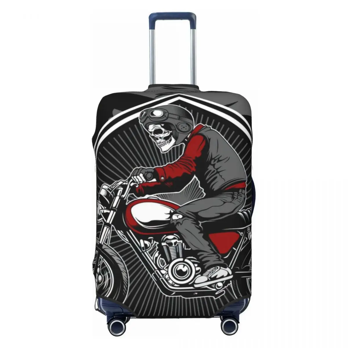 

Skull Wearing A Helmet Riding An Old Motorcycle Print Luggage Protective Dust Covers Elastic Waterproof 18-32inch Suitcase Cover