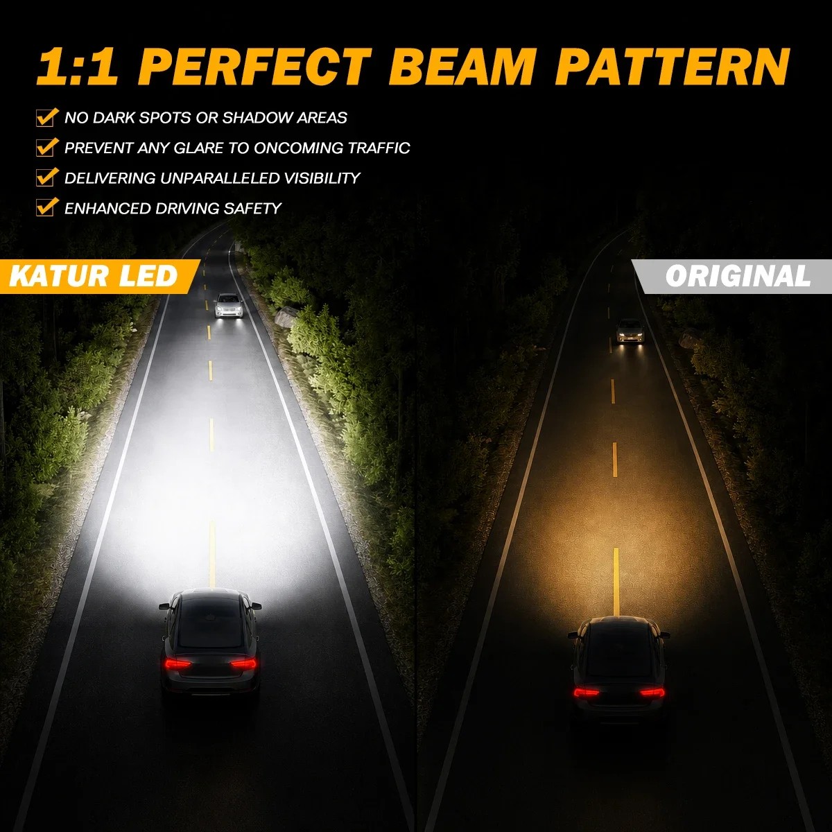Katur 2Pcs H7 LED Headlight Bulbs Fanless Fog Low Beam Bulb Anti-Flicker 16000lm Super Bright Plug and Play For Nissan Qashqai