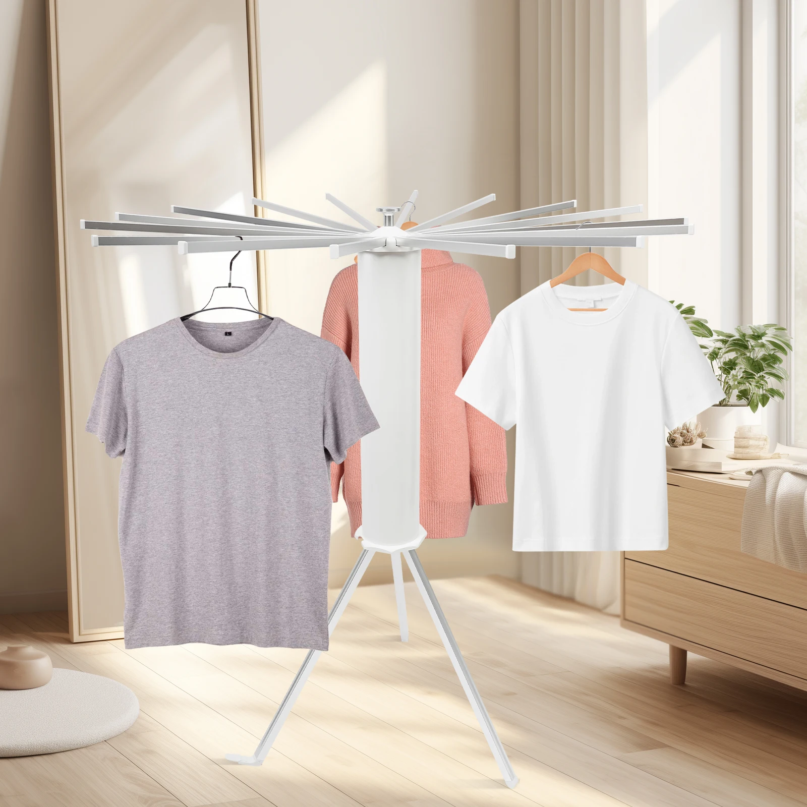 

Прочная настенная сушилка с 16 телескопическими алюминиевыми стержнями, вместимость 88,2 фунта, дизайн осьминога, 360° ° Вращение, повышенное