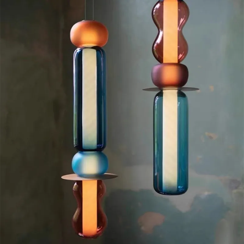 

Nordic colorful glass pendant lights Minimalist clear lampshade hanging lamp bedroom bedside small light dining room long light