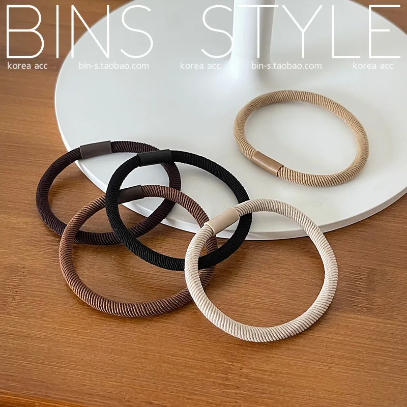 Top Quality 5pcs Basic Style High Elasticity Rubber Band for Tying Hair Brown Earth Color System Twill Tie Hair Bands Plain Loop