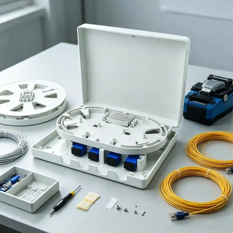 Fiber Distribution Box 4 Way Indoor Cable Routing Enclosure FTTH Splitter Box ABS for Desk Areas, Wiring Cabinets F19E