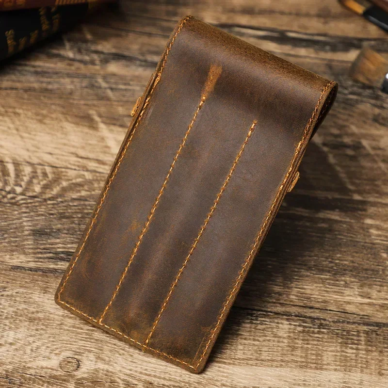 Luxury Genuine Leather Pen Bag Handcrafted Fountain Pen Pencil Case for 1-3 Pens Stationery Office School Supplies For JINHAO