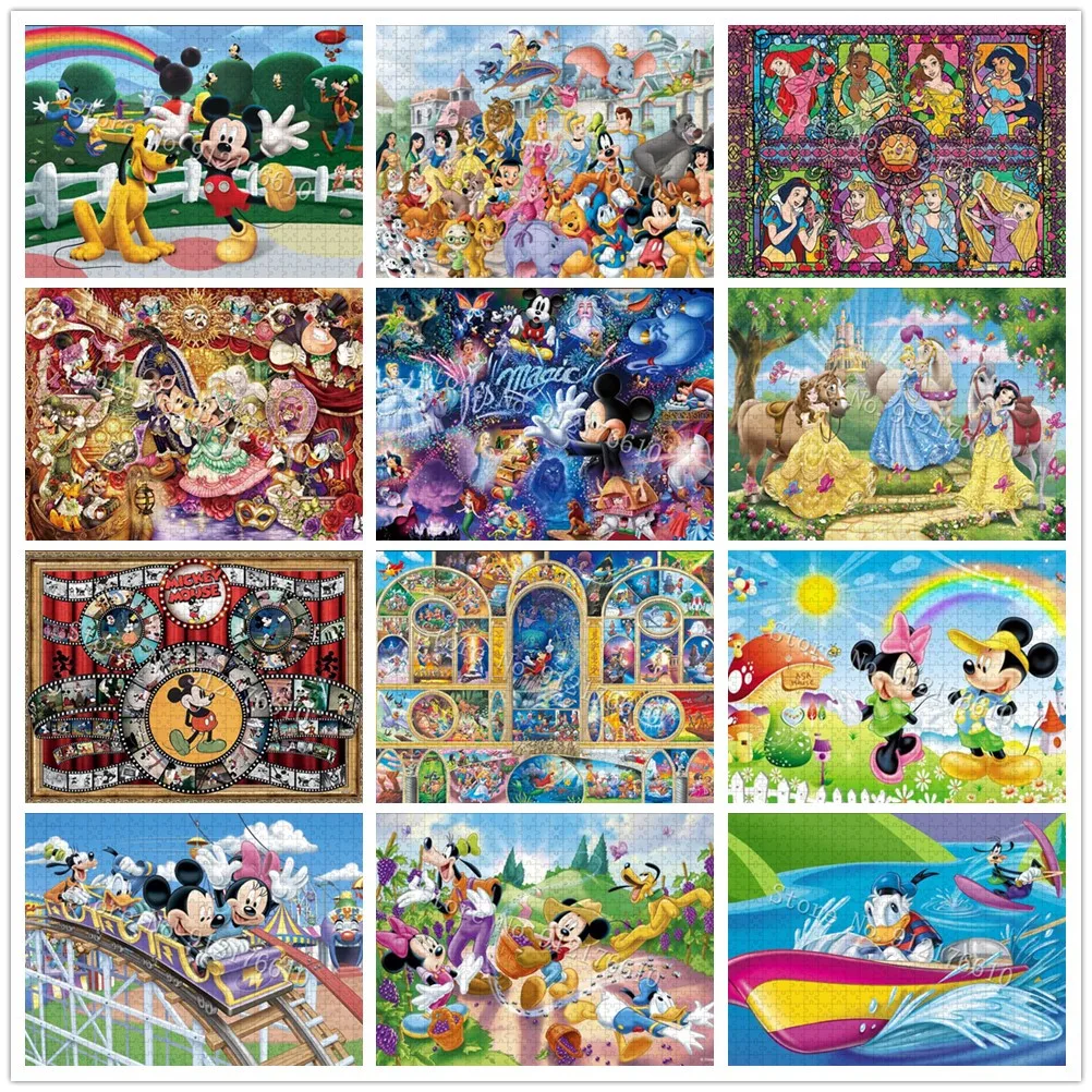 Mickey Mouse Jigsaw Puzzles 300/500 Pieces Puzzle Game Disney Princess Assembling Puzzles Toys Family Games Educational Toys