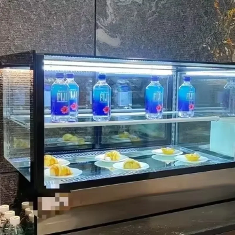 Glass Cake Cabinet with LED Lights, Customized Size and Cooling Temperature
