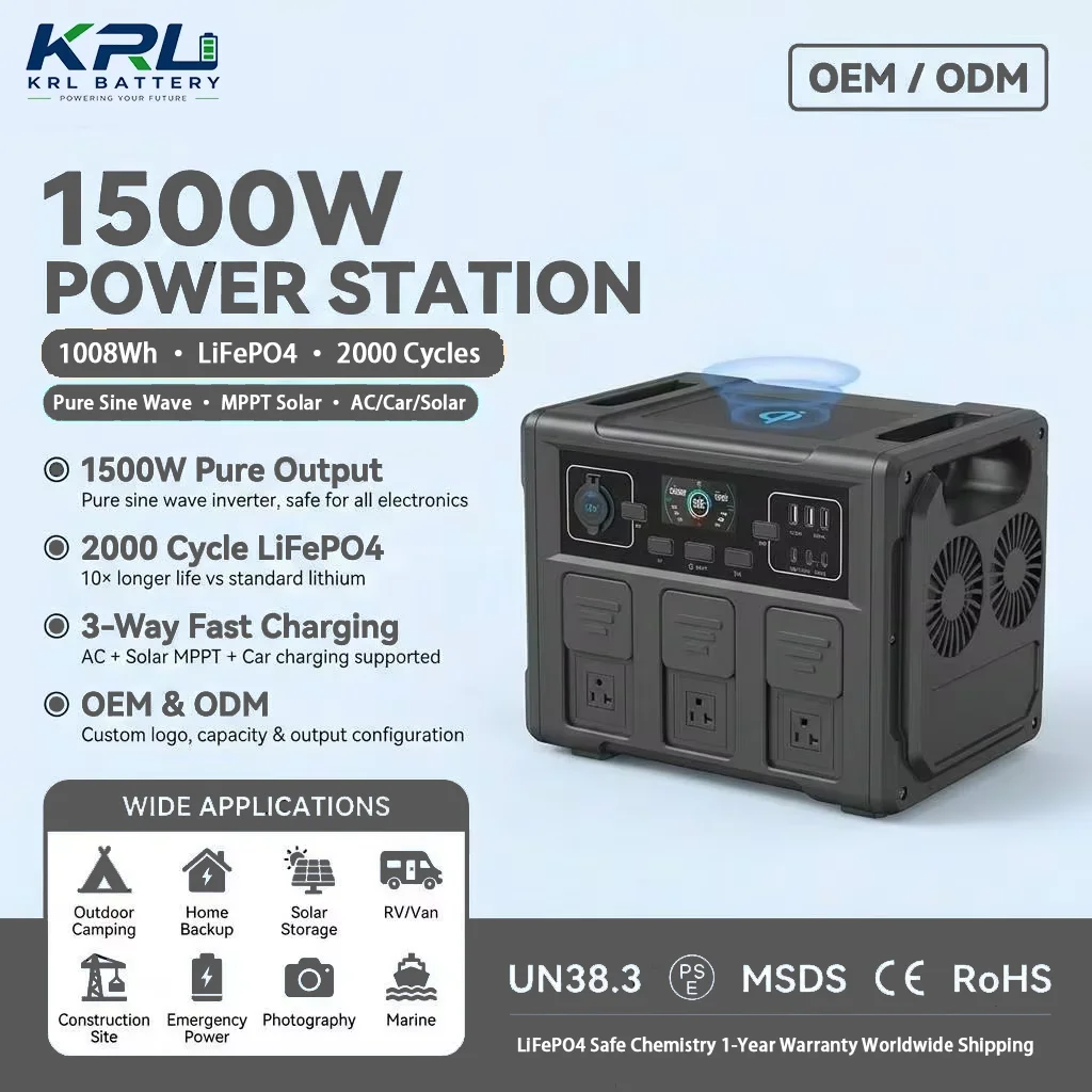 CE Certified Portable Power Station 1500W 1008Wh Outdoor Mppt Lithium-Ion Solar Charge Controller Power Station For Camping