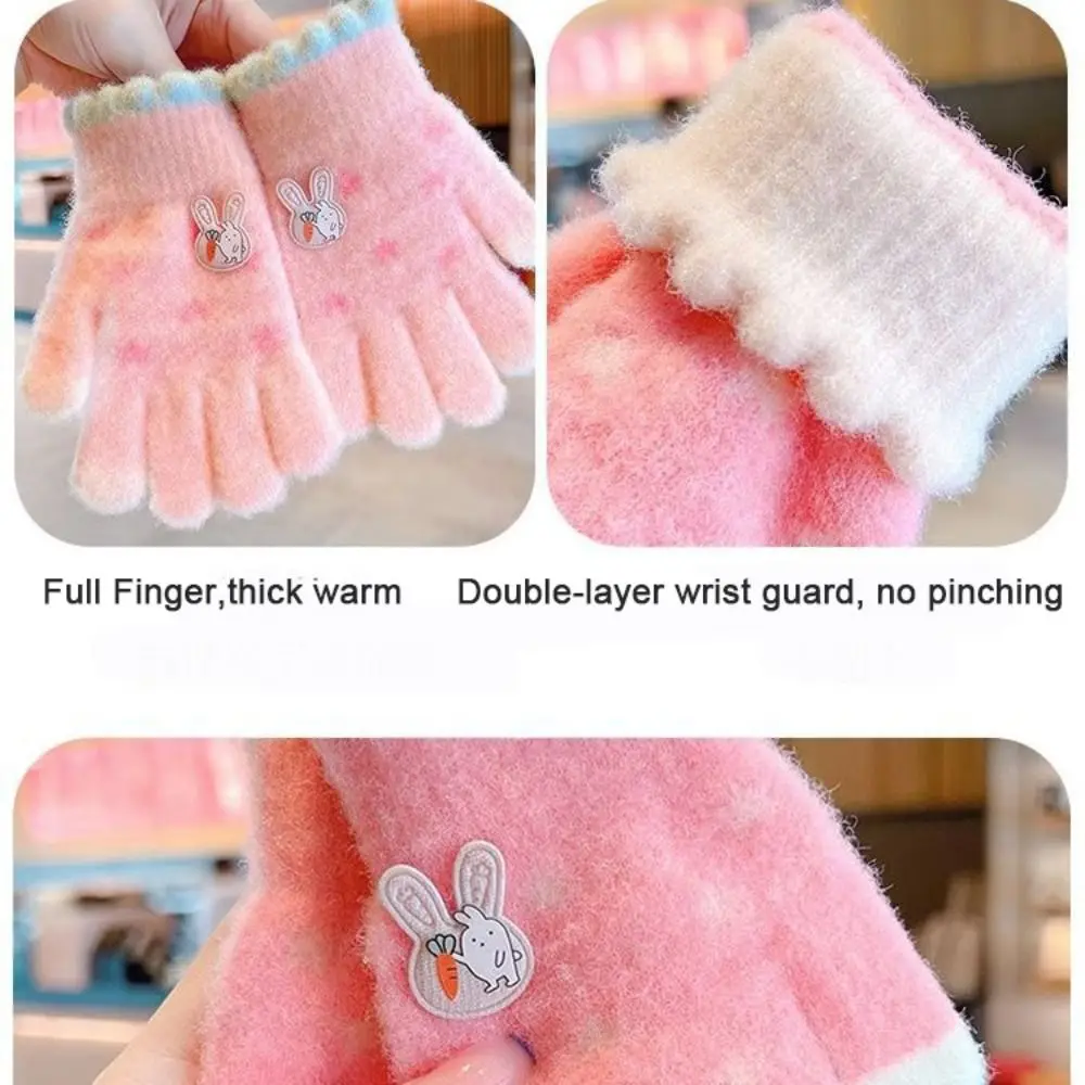 Cartoon Thickened Plush Children Full Fingers Gloves Kids Knitted Gloves Winter Warm Outdoor Sports Windproof Gloves